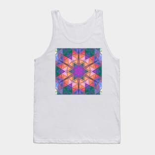 Mosaic Kaleidoscope Flower Pink Orange and Blue Tank Top